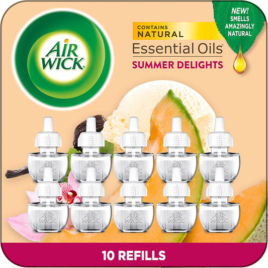 Plug in Scented Oil Refill, 10Ct, Summer Delights, Scented Oil, Air Freshener, Essential Oils, Eco Friendly Clear