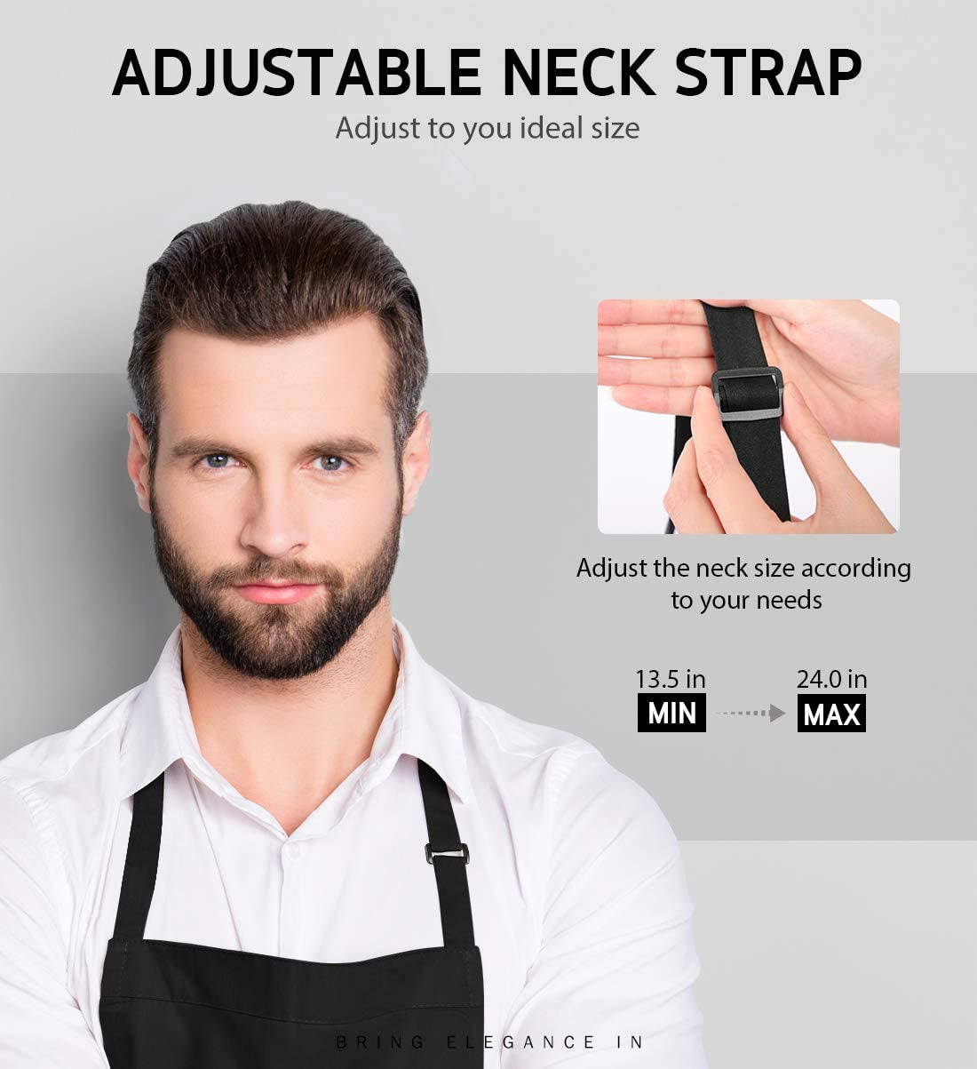 2 Pack Adjustable Bib Apron Thicker Version Waterdrop Resistant with 2 Pockets Cooking Kitchen Aprons for Women Men Chef, White & Black