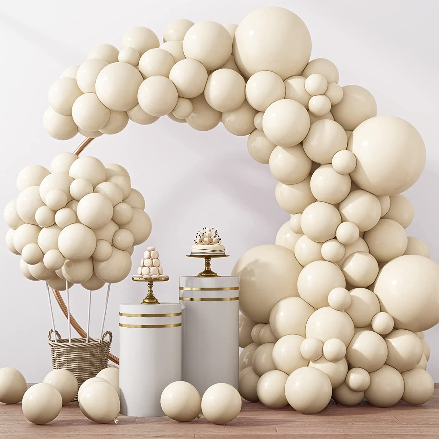 129Pcs Sand White Balloons Different Sizes 18 12 10 5 Inches for Garland Arch, Premium White Latex Balloons for Birthday Party Graduation Wedding Anniversary Baby Shower Party Decoration