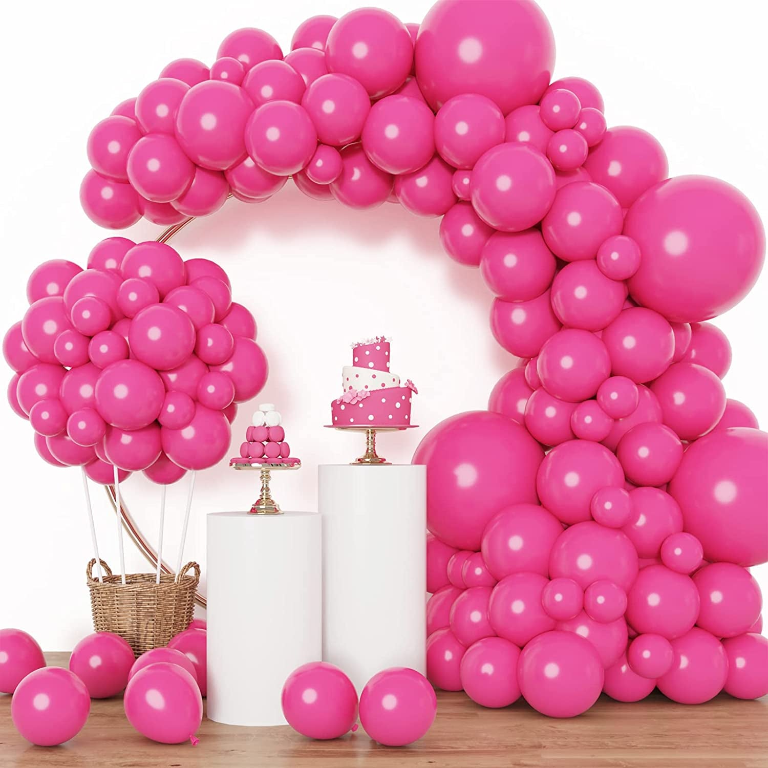 129Pcs Hot Pink Balloons Latex Balloons Different Sizes 18 12 10 5 Inch Party Balloon Kit for Valentine'S Day Birthday Baby Shower Wedding Princess Theme Party Decoration