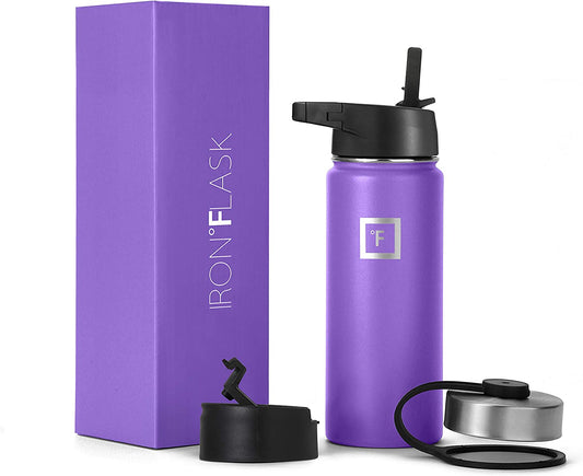 Sports Water Bottle - 18Oz, 3 Lids (Straw Lid), Leak Proof - Stainless Steel Gym & Sport Bottles for Men, Women & Kids - Double Walled, Insulated Thermos, Metal Canteen