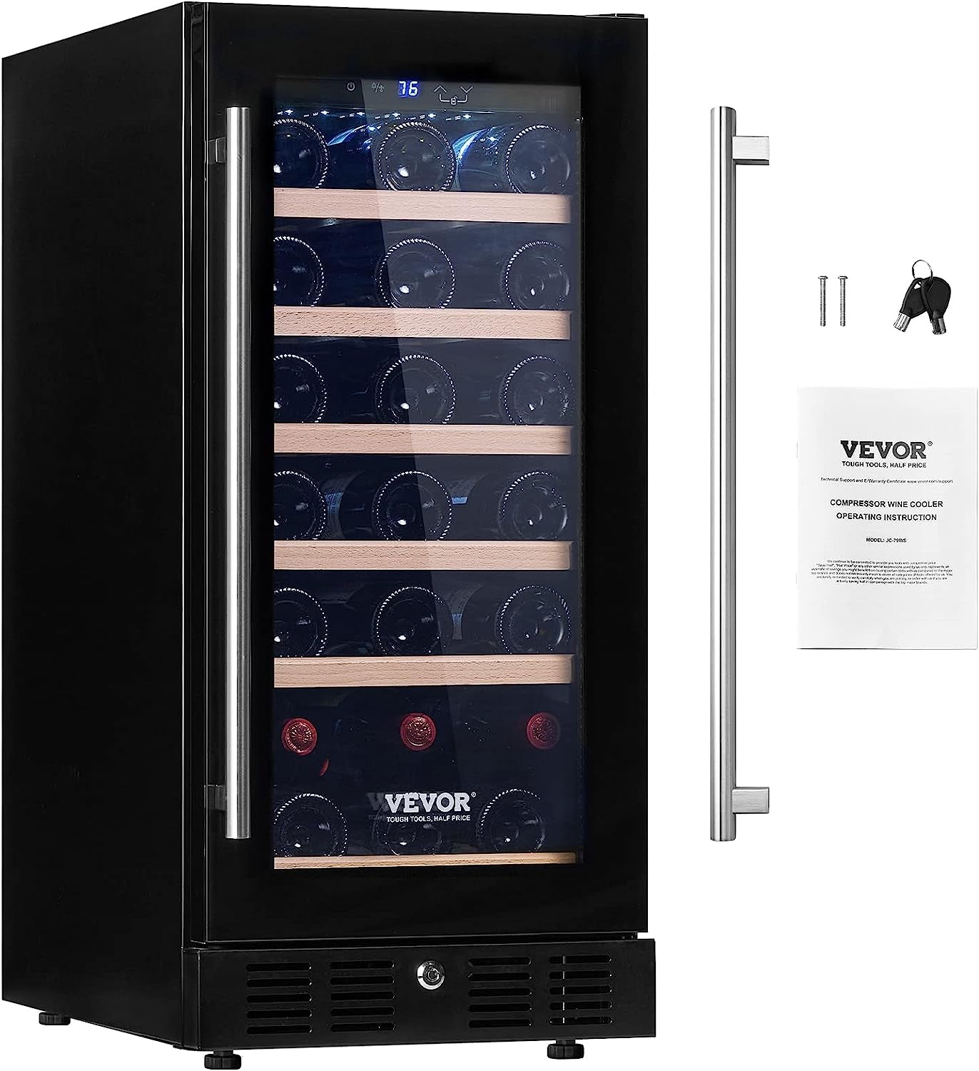 30 Bottles Freestanding Wine Refrigerator Beverage Cooler with Blue LED Light, Black