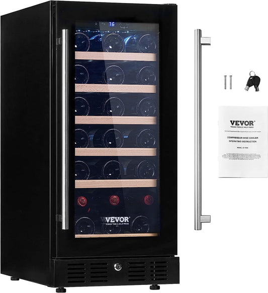 30 Bottles Freestanding Wine Refrigerator Beverage Cooler with Blue LED Light, Black