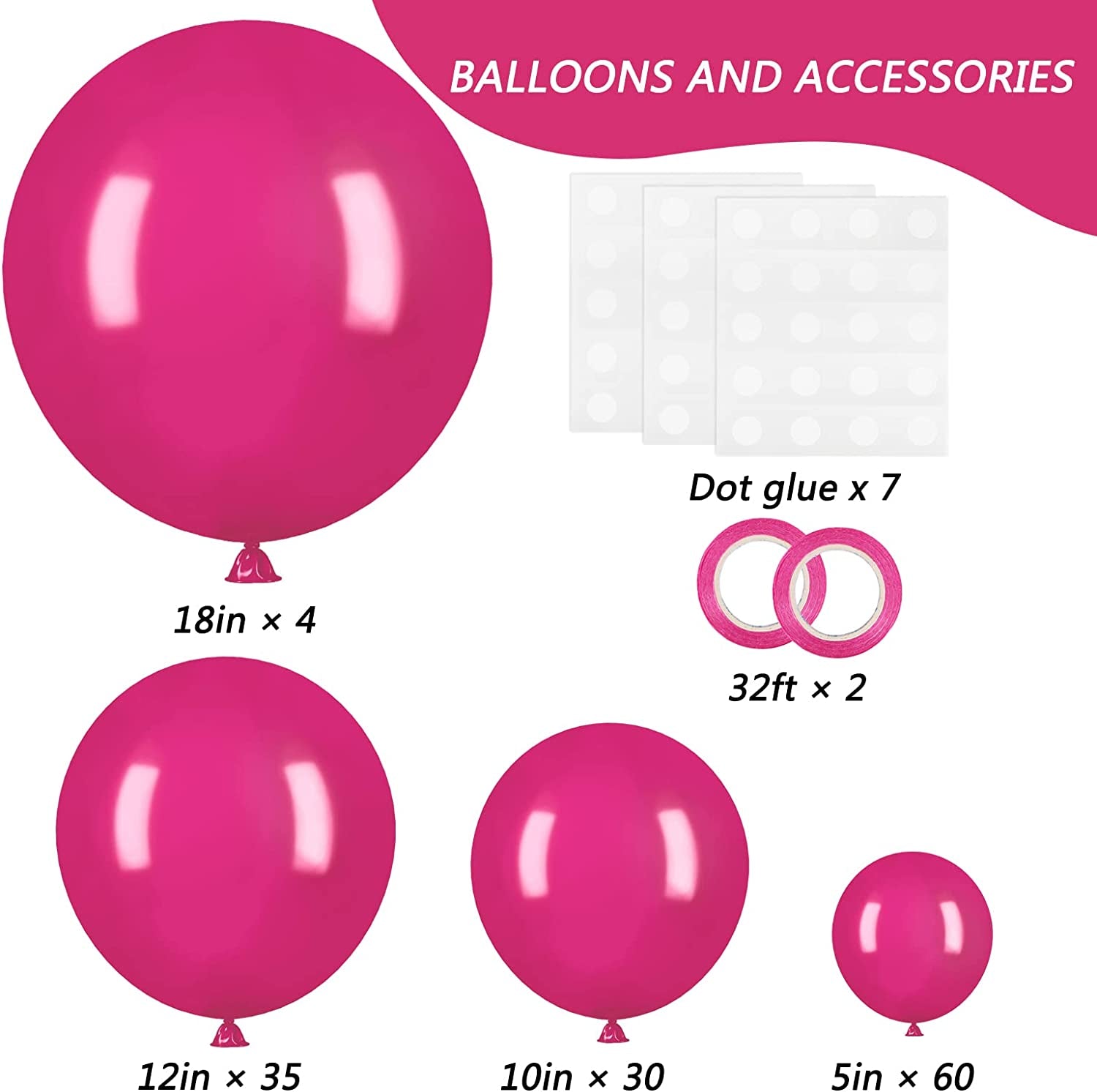 129Pcs Hot Pink Balloons Latex Balloons Different Sizes 18 12 10 5 Inch Party Balloon Kit for Valentine'S Day Birthday Baby Shower Wedding Princess Theme Party Decoration