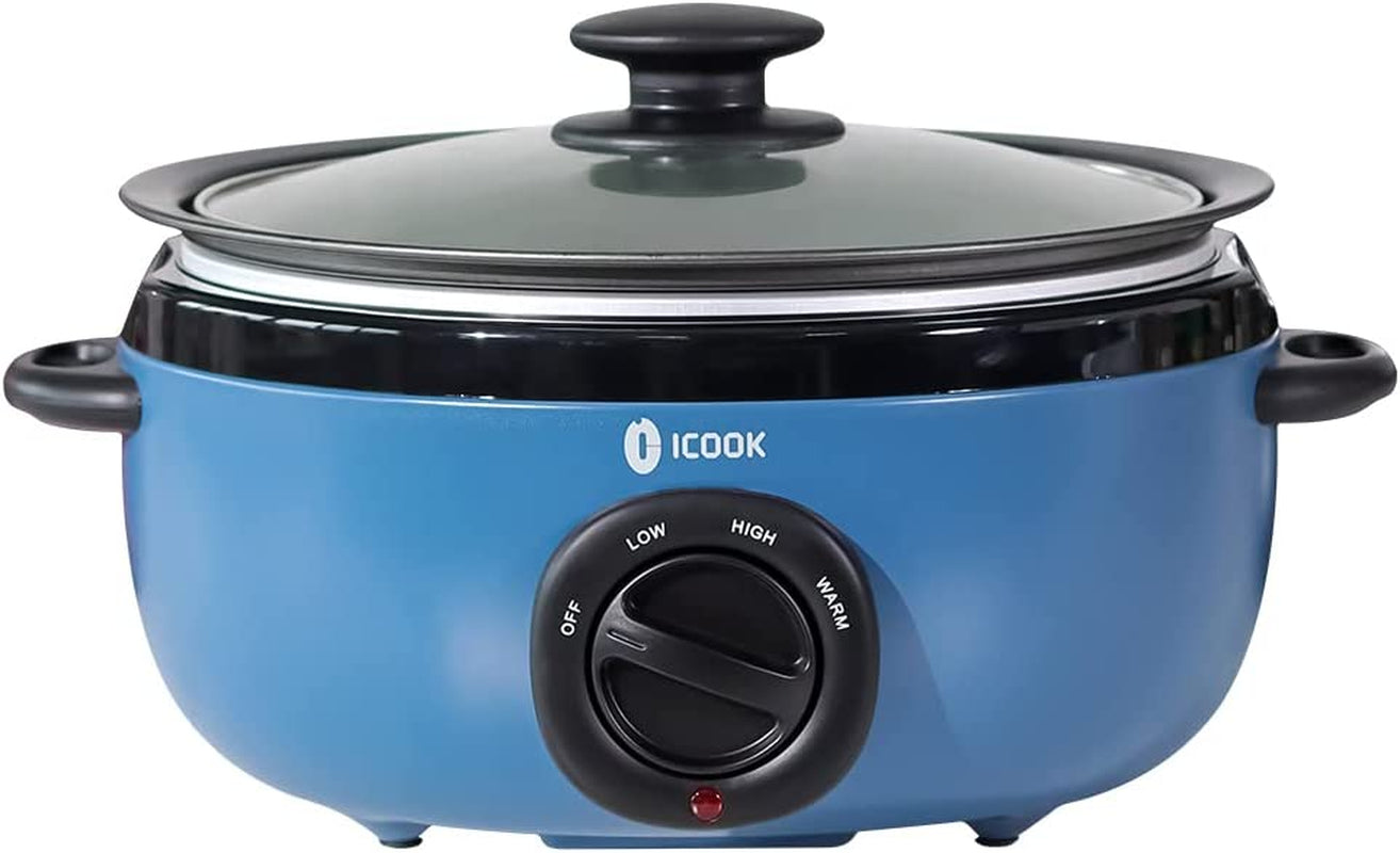 USC-65-OP001BL 6.5 Quart Slow Cooker,Aluminium Sear/Sauté Stew Pot Stovetop Safe,Dishwasher Safe,Glass Lid,Adjustable Temp,Food Warmer,Blue