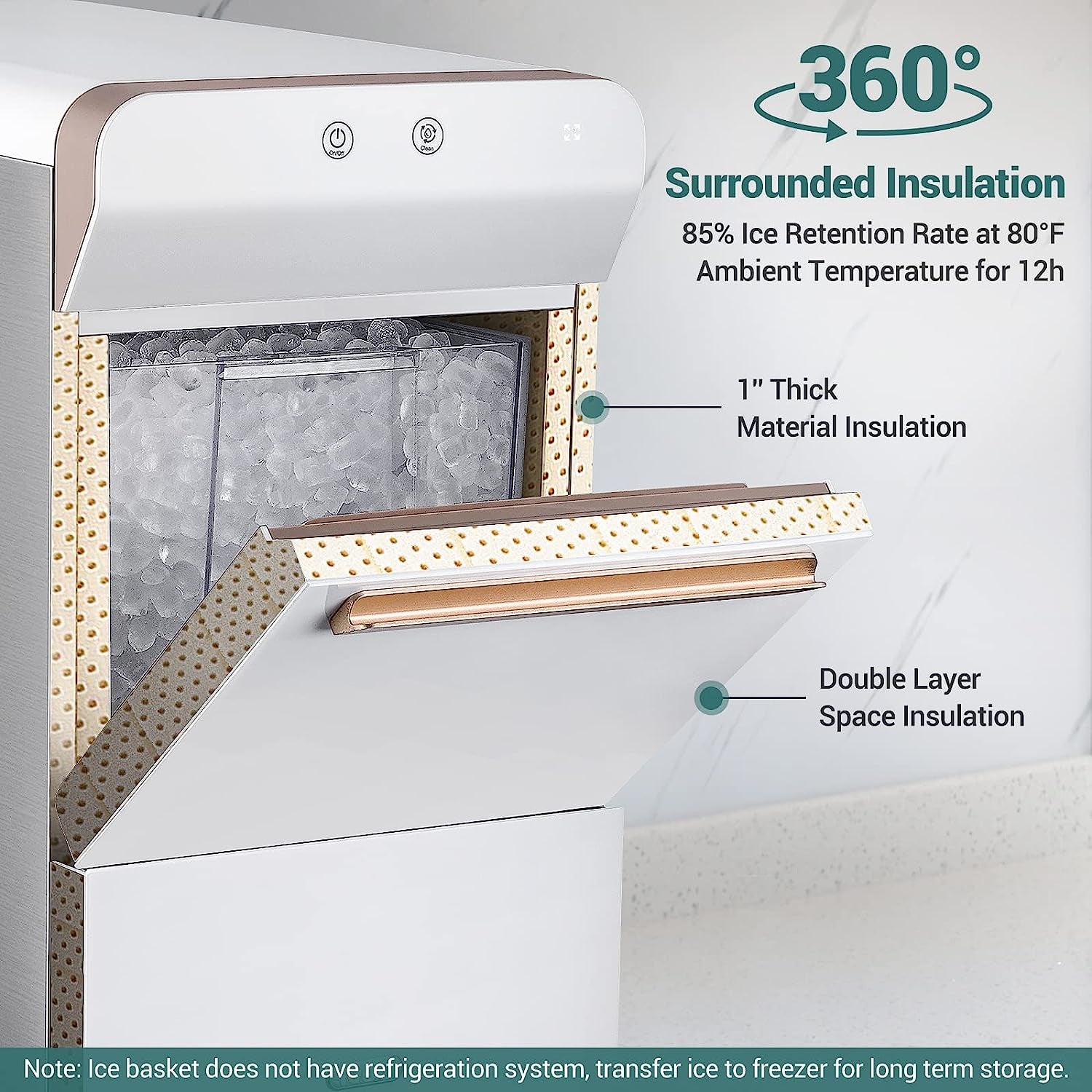 V2.0 Countertop Nugget Ice Maker | Self-Cleaning Pellet Ice Machine | Open and Pour Water Refill | Stainless Steel Housing | Fit under Wall Cabinet | White