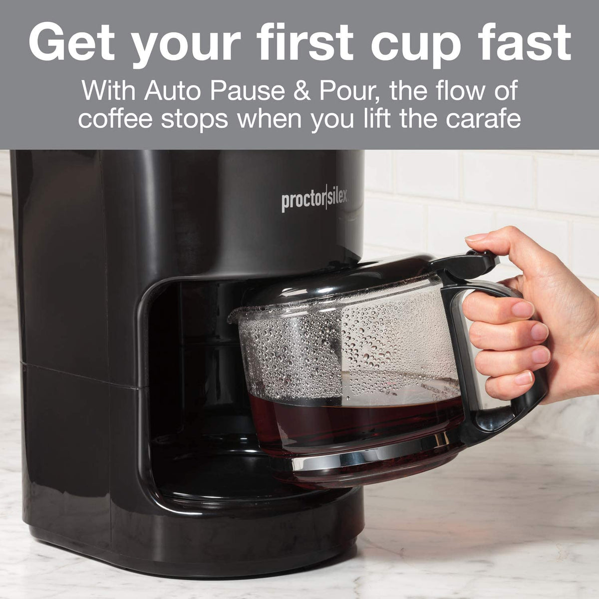Proctor Silex Coffee Maker, Works with Smart Plugs That Are Compatible with Alexa, Auto Pause and Serve, 10-Cup, Black