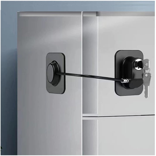 Refrigerator Lock Fridge Freezer Door Lock, Child Proof Refrigerator Door Lock for Kitchen Refrigerator, Cabinets and Drawers, Closets, Windows, Doors-No Tools Need or Drill (Black)