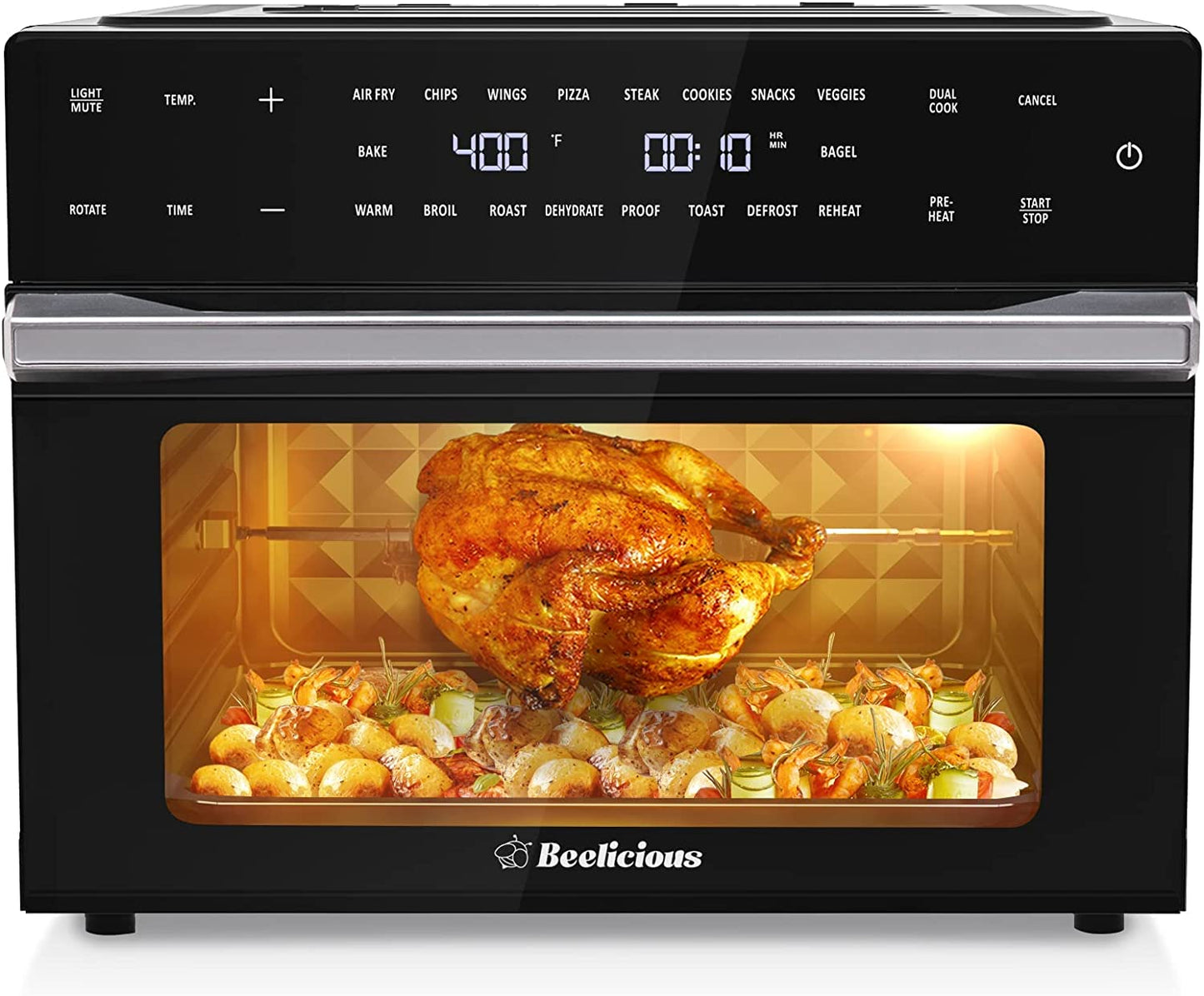 32QT Extra Large Air Fryer, 19-In-1 Air Fryer Toaster Oven Combo with Rotisserie and Dehydrator, Digital Convection Oven Countertop Airfryer Fit 13" Pizza, 6 Accessories, 1800W, Black