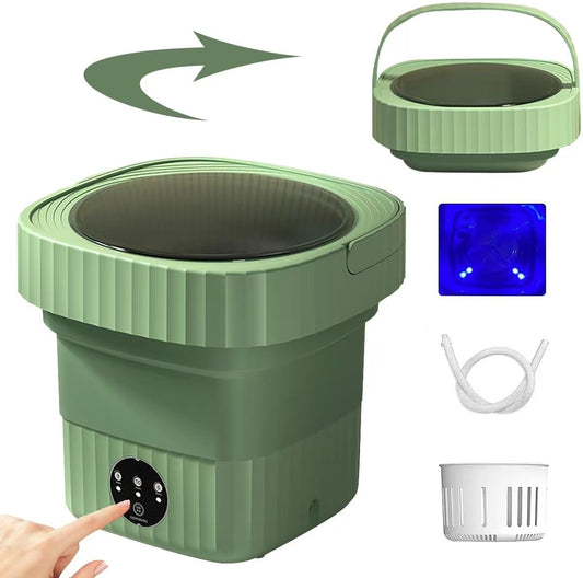 Portable Washing Machine, Foldable Mini Washing Machine for Socks, Baby Clothes, Towels, Underwear or Delicate Items, Ideal for Apartment, Dorm, Camping, RV Travel and More (Green)