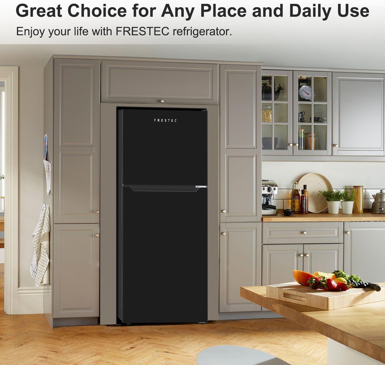 12.1 CU' Refrigerator with Freezer, Apartment Size Refrigerator Top Freezer, 2 Door Fridge with Adjustable Thermostat Control, Freestanding, Door Swing, Black (FR 1202 BK)