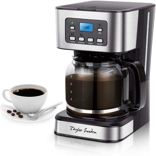 Programmable Coffee Maker, 4-12 Cups Drip Coffee Machine with Glass Carafe, Regular & Strong Brew, Pause & Serve for Home and Office