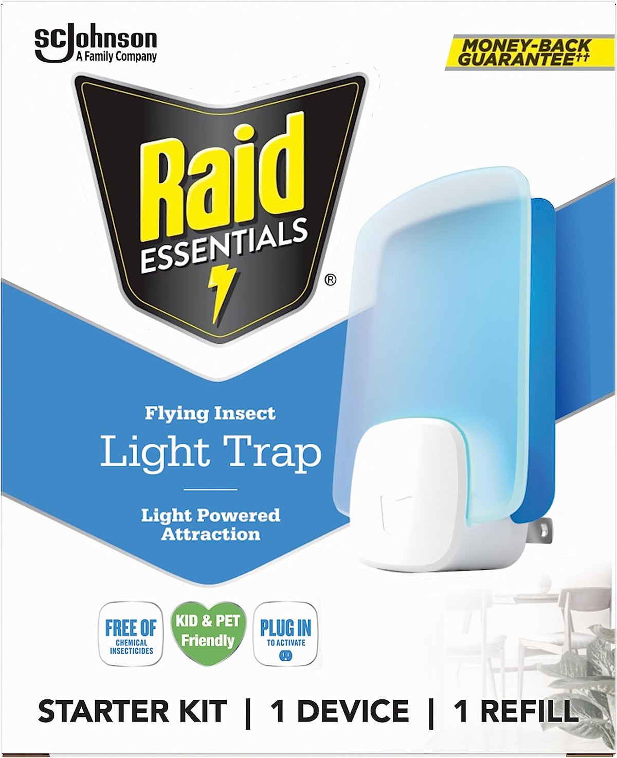 Essentials Flying Insect Light Trap Starter Kit, 1 Plug-In Device + 1 Cartridge, Featuring Light Powered Attraction