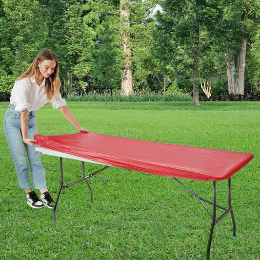 Tablecloth for Folding Table -Fitted Rectangular Table Cloth for 3 Foot – Size 24 X 36 Inch - (60 X 91 Cm), Plastic Vinyl Flannel Backed with Elastic Rim- for Christmas|Parties, Waterproof