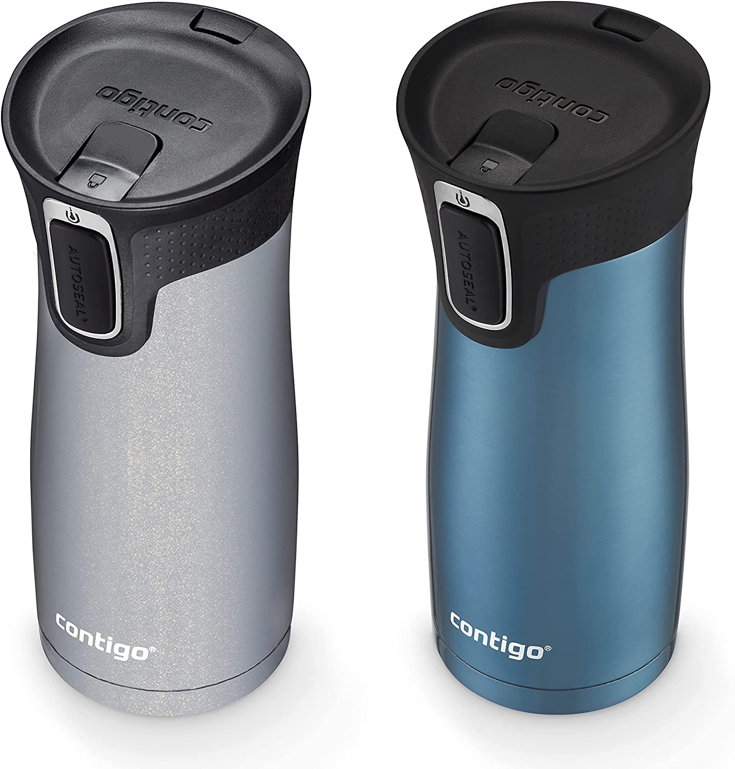West Loop Stainless Steel Vacuum-Insulated Travel Mug with Spill-Proof Lid, Keeps Drinks Hot up to 5 Hours and Cold up to 12 Hours, 16Oz 2-Pack, Dark Ice & Gold Morel
