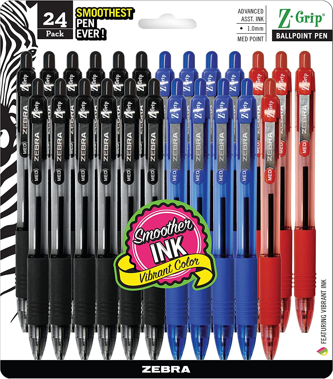 Zebra'S Z-Grip Retractable Ballpoint Pen 1.Mm Asst Business Colors 24Pk (12224)