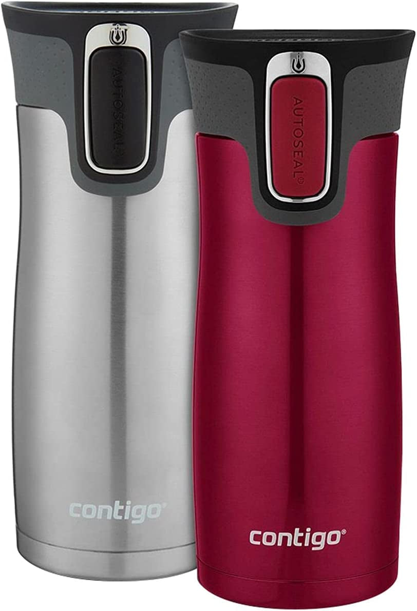 West Loop Stainless Steel Vacuum-Insulated Travel Mug with Spill-Proof Lid, Keeps Drinks Hot up to 5 Hours and Cold up to 12 Hours, 16Oz 2-Pack, Very Berry & Steel