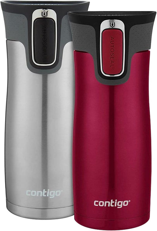 West Loop Stainless Steel Vacuum-Insulated Travel Mug with Spill-Proof Lid, Keeps Drinks Hot up to 5 Hours and Cold up to 12 Hours, 16Oz 2-Pack, Very Berry & Steel