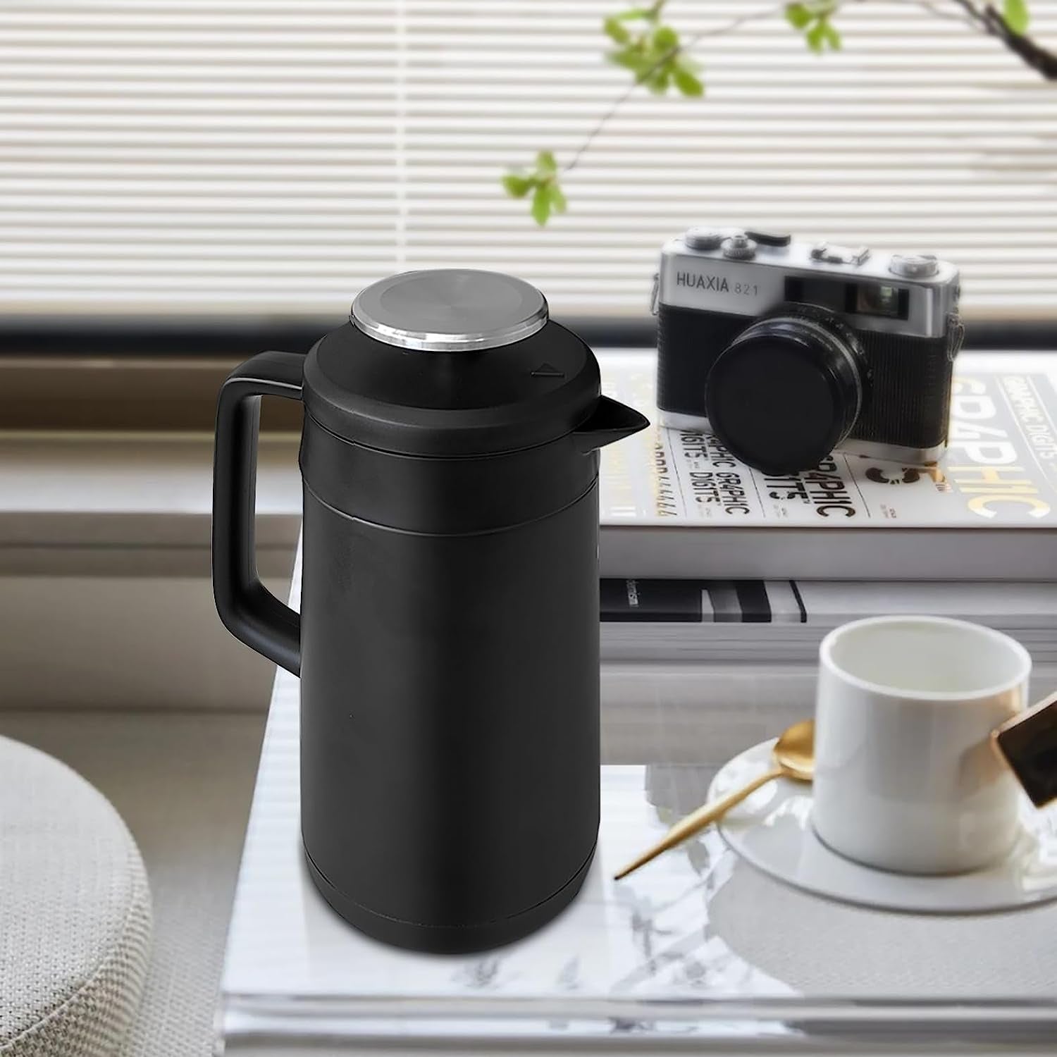 34Oz Double Vacuum Insulation Large Silicone French Press Coffee Maker, 5-Level Filtration, Metal Stainless Steel, Matte Black, Perfect for Camping, Travel, and At-Home Use