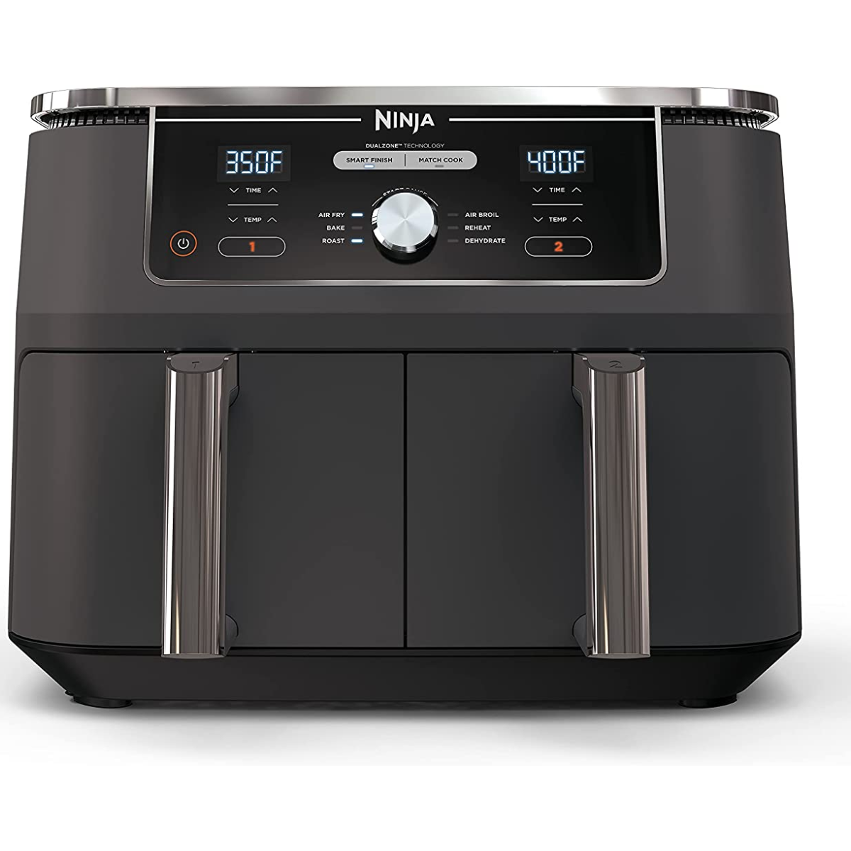 DZ401 Foodi 10 Quart 6-In-1 Dualzone XL 2-Basket Air Fryer with 2 Independent Frying Baskets, Match Cook & Smart Finish to Roast, Broil, Dehydrate & More for Quick, Easy Family-Sized Meals, Grey