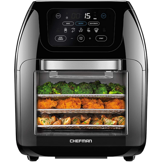 Multifunctional Digital Air Fryer+ Rotisserie, Dehydrator, Convection Oven, 17 Touch Screen Presets Fry, Roast, Dehydrate & Bake, Auto Shutoff, Accessories Included, XL 10L Family Size, Black