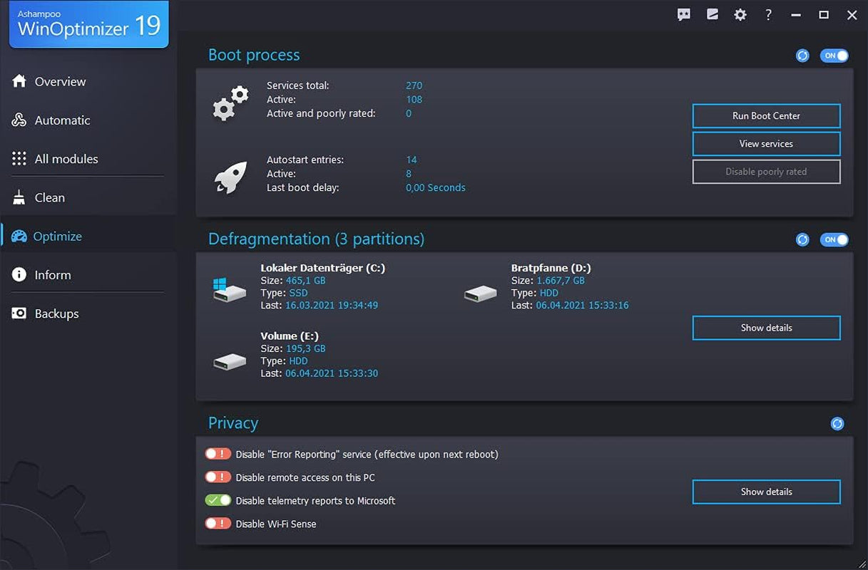 Winoptimizer 19 - 10 USER - Superior Performance, Stability and Privacy - Compatible with Windows 11, 10, 8.1, 8, 7