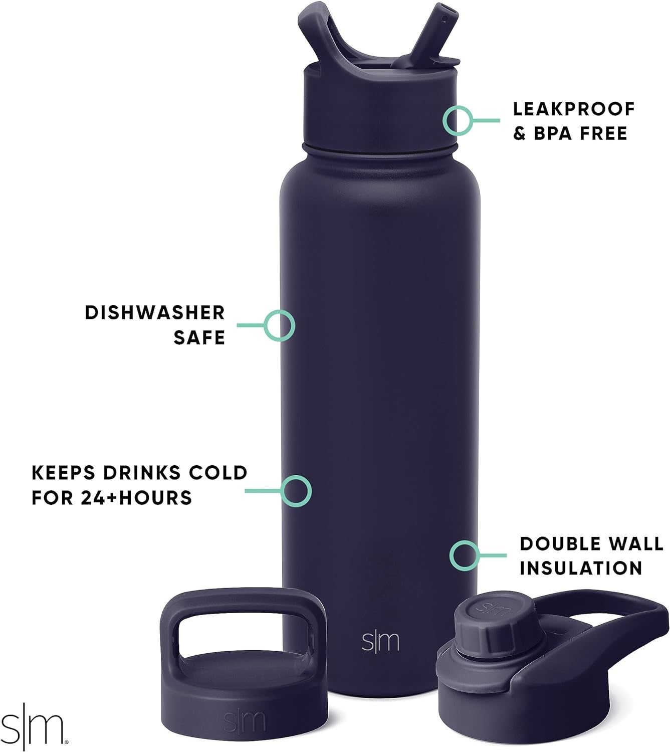 Water Bottle with Straw, Handle, and Chug Lid Vacuum Insulated Stainless Steel Metal Thermos Bottles | Large Leak Proof Bpa-Free Flask for Gym | Summit Collection | 40Oz, Night Sky