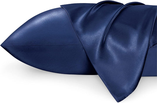 Satin Pillowcase Standard Set of 2 - Navy Silky Pillow Cases for Hair and Skin 20X26 Inches, Satin Pillow Covers 2 Pack with Envelope Closure, Similar to Silk Pillow Cases, Gifts for Women Men