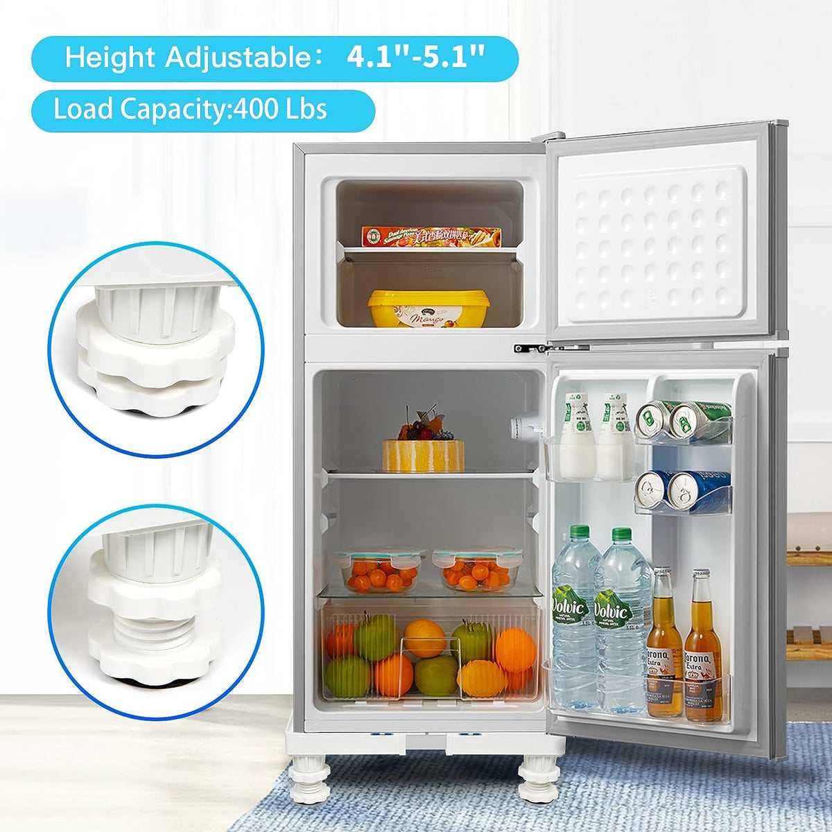 Mini Fridge Stand Adjustable Refrigerator Stand with 4 Strong Feet Universal Appliance Stand Base Heavy Duty Washer and Dryer Stand Laundry Pedestal Multi-Functional Base (White)