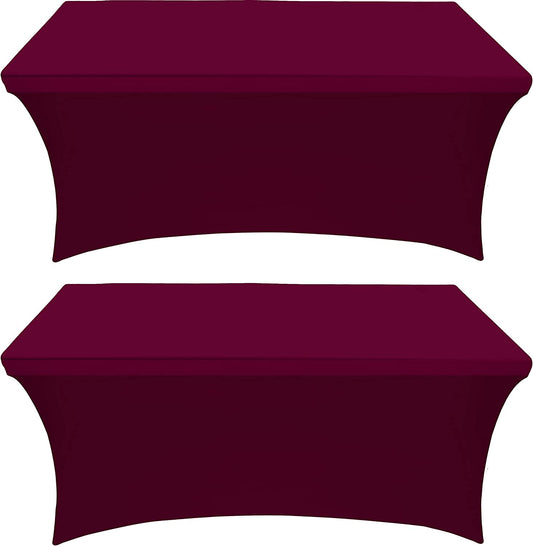Spandex Tablecloth 2 Pack [6FT, Burgundy] Tight, Fitted, Washable and Wrinkle Resistant Stretch Rectangular Patio Table Cover for Event, Wedding, Banquet & Parties [72Lx30Wx30H Inch]