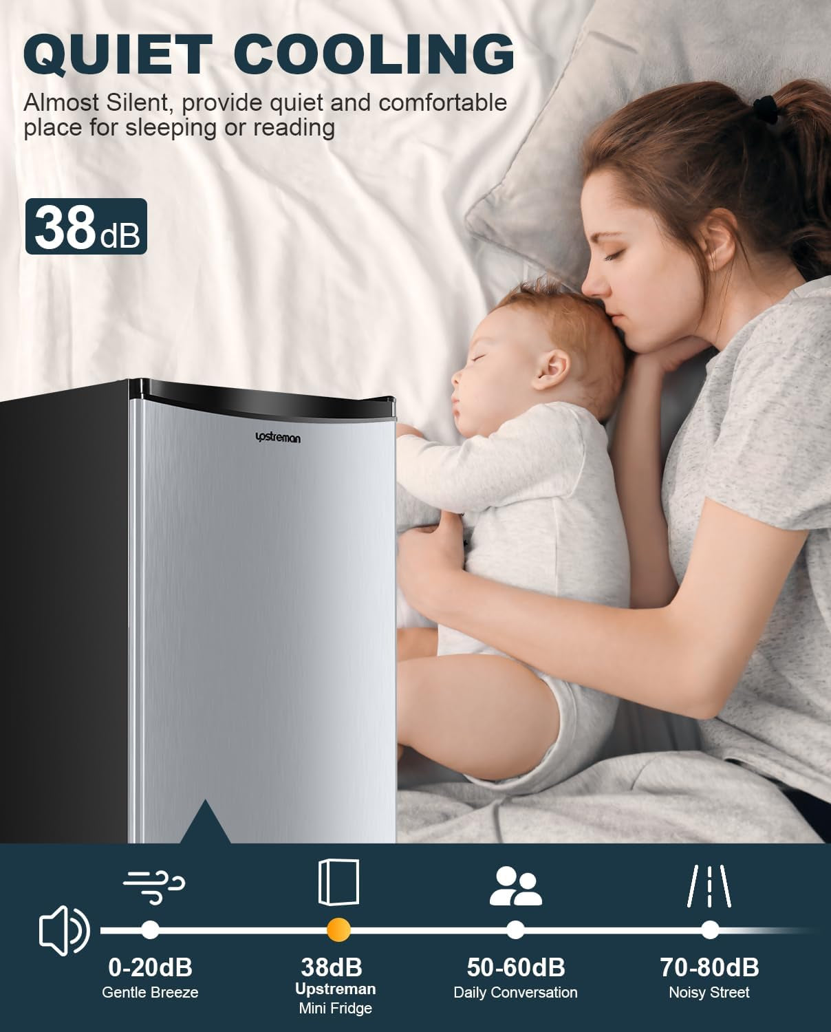 3.2 Cu.Ft Mini Fridge with Freezer, Single Door Mini Fridge, Adjustable Thermostat, Mini Refrigerator for Dorm, Office, Bedroom, Stainless Steel-Sr321