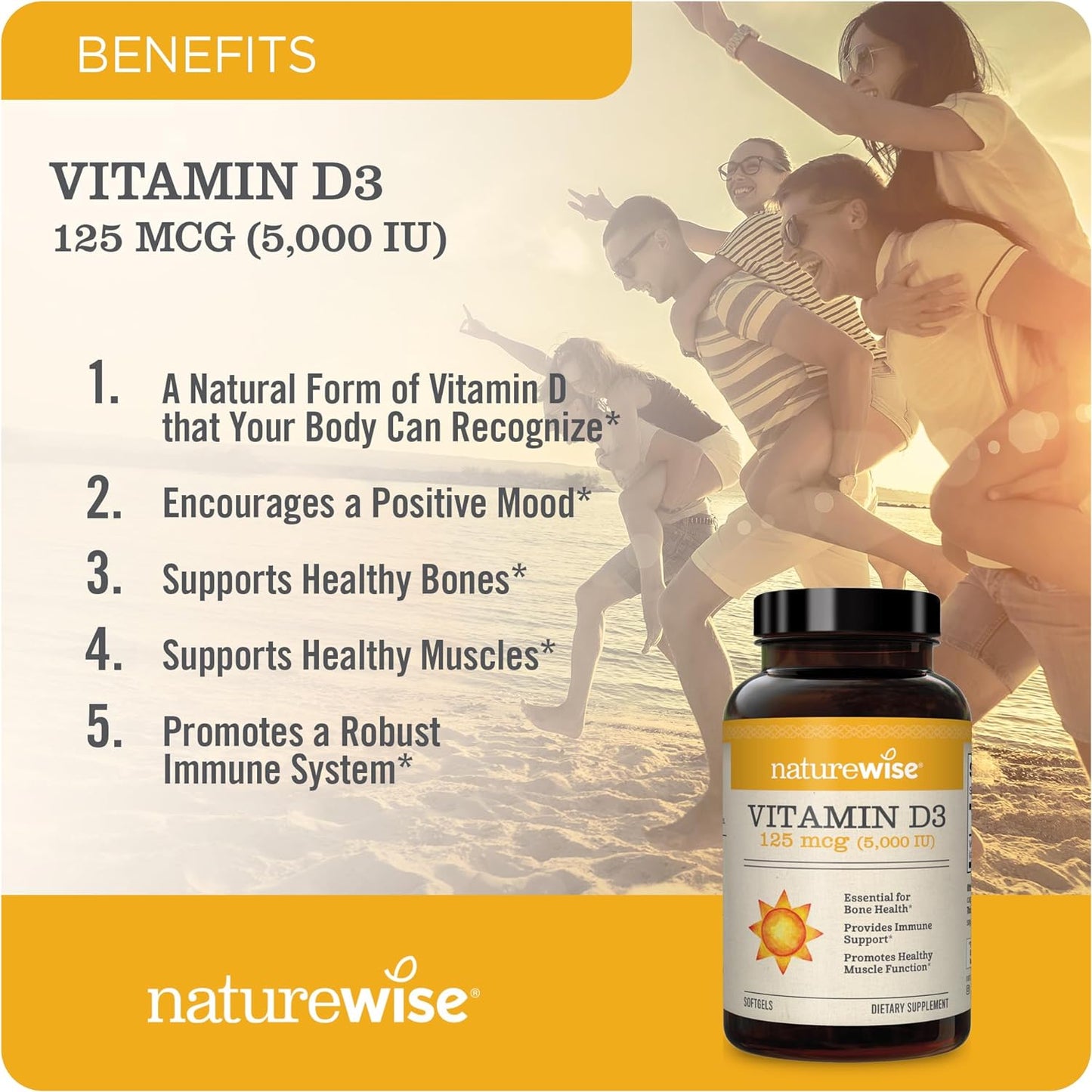Vitamin D3 5000Iu (125 Mcg) Healthy Muscle Function, and Immune Support, Non-Gmo, Gluten Free in Cold-Pressed Olive Oil, Packaging Vary (Mini Softgel), 30 Count