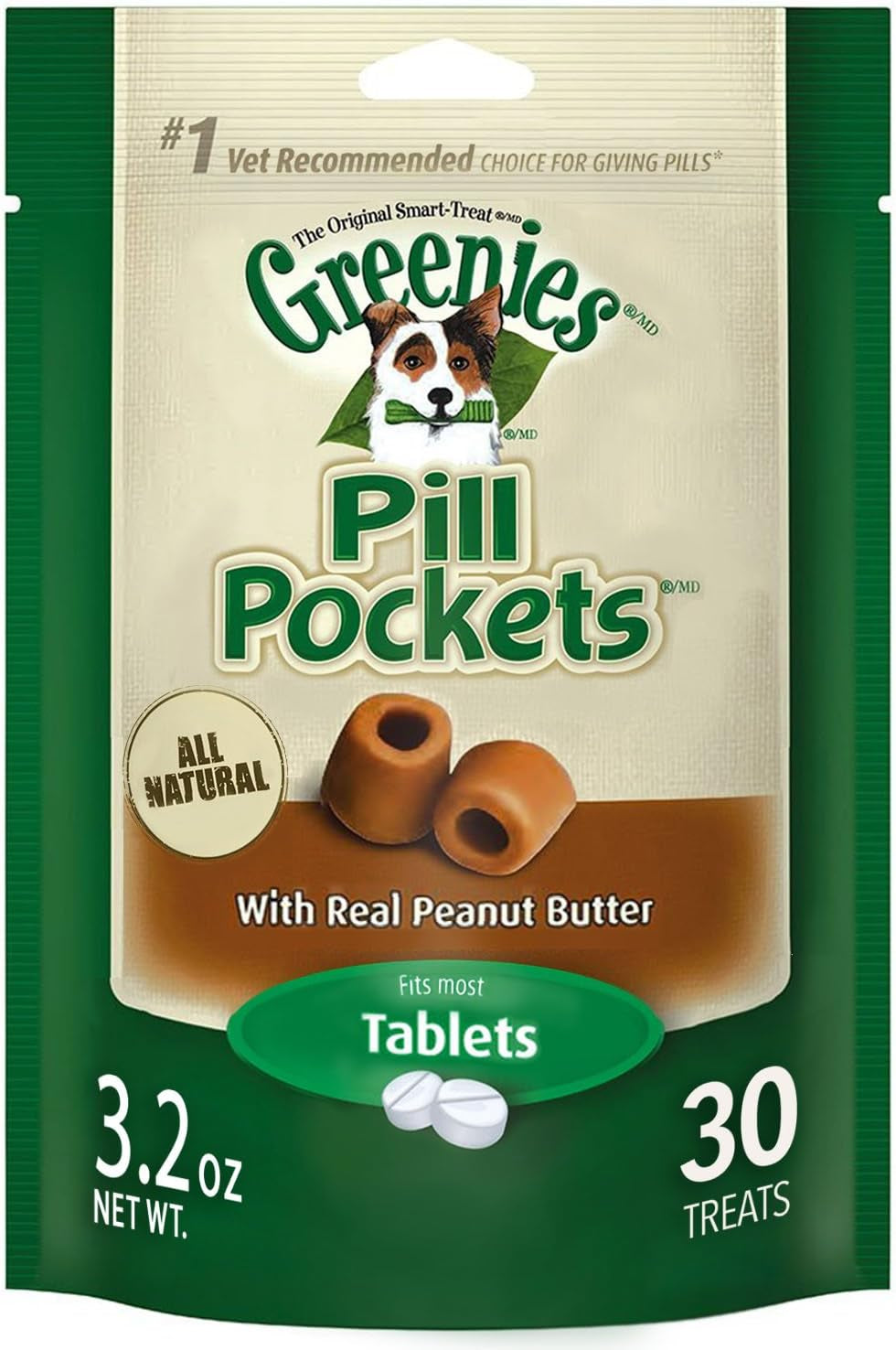 Pill Pockets Soft Dog Treats, Peanut Butter, Tablet, 3.2 Oz. (Pack of 6)