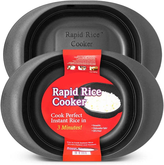 Rapid Rice Cooker | Microwave Rice Blends in Less than 3 Minutes | Perfect for Dorm, Small Kitchen, or Office | Dishwasher-Safe, Microwaveable, & Bpa-Free (Black, 2 Pack)