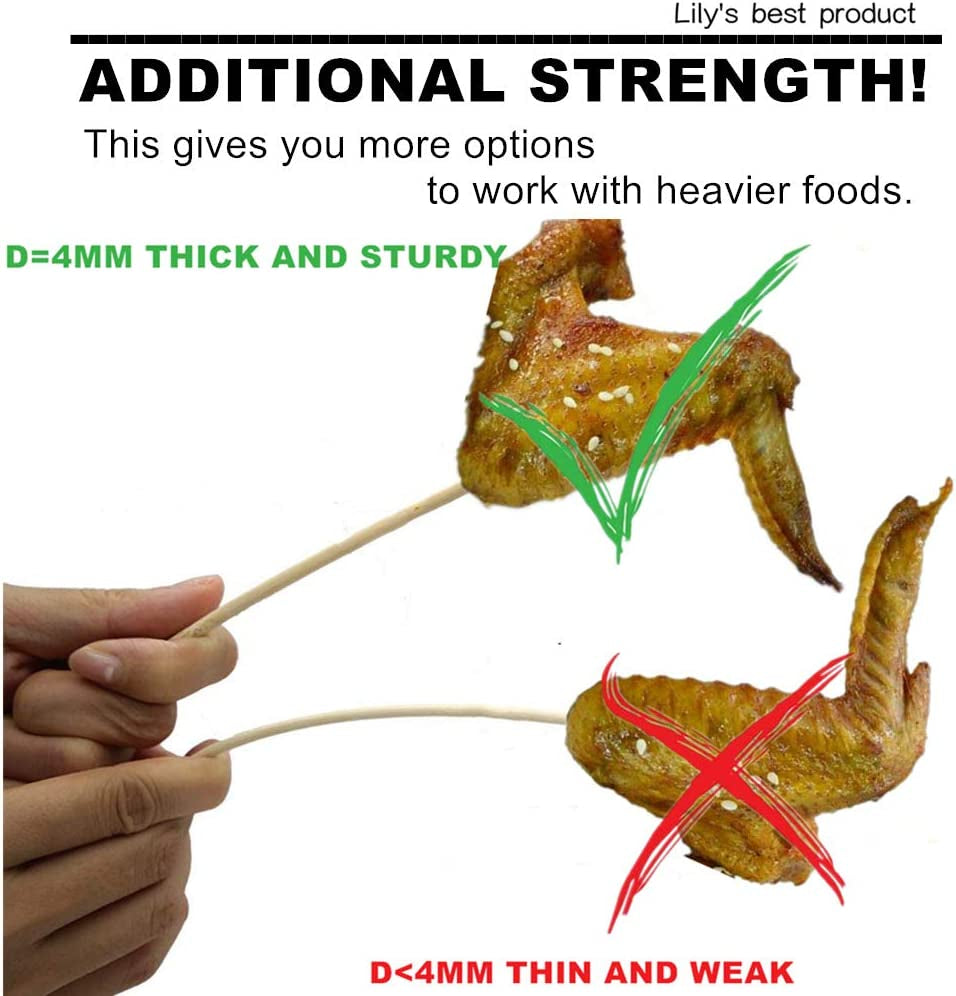10" Natural Bamboo Skewers for Bbq，Appetiser，Fruit，Cocktail，Kabob，Chocolate Fountain，Grilling，Barbecue，Kitchen，Crafting and Party. Φ=4Mm, More Size Choices 6"/8"/12"/14"/16"/30"(100 PCS)