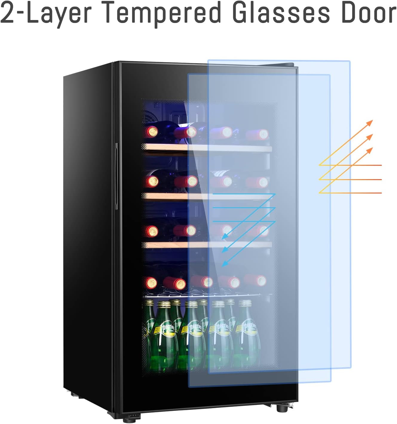 26 Bottle Wine Cooler Refrigerator, Freestanding Wine Cellar, 3.4 Cu.Ft Wine Fridge for Red & White, Glass Door