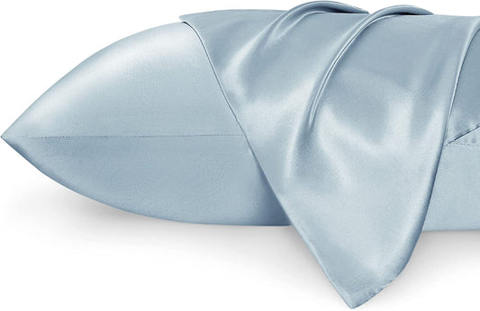 Satin Pillowcase Standard Set of 2 - Stone Blue Silky Pillow Cases for Hair and Skin 20X26 Inches, Pillow Covers with Envelope Closure, Similar to Silk Pillow Cases, Gifts for Women Men