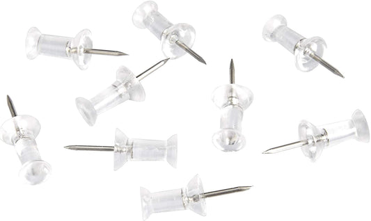 Push Pins Tacks, Clear Plastic Head, Steel Point, 100-Pack