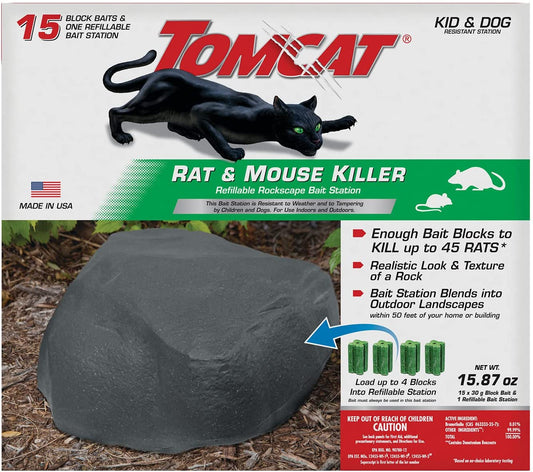 Rockscape Bait Station: Rat and Mouse Killer, Discreetly Place Outdoors, Refillable, Kid and Dog Resistant