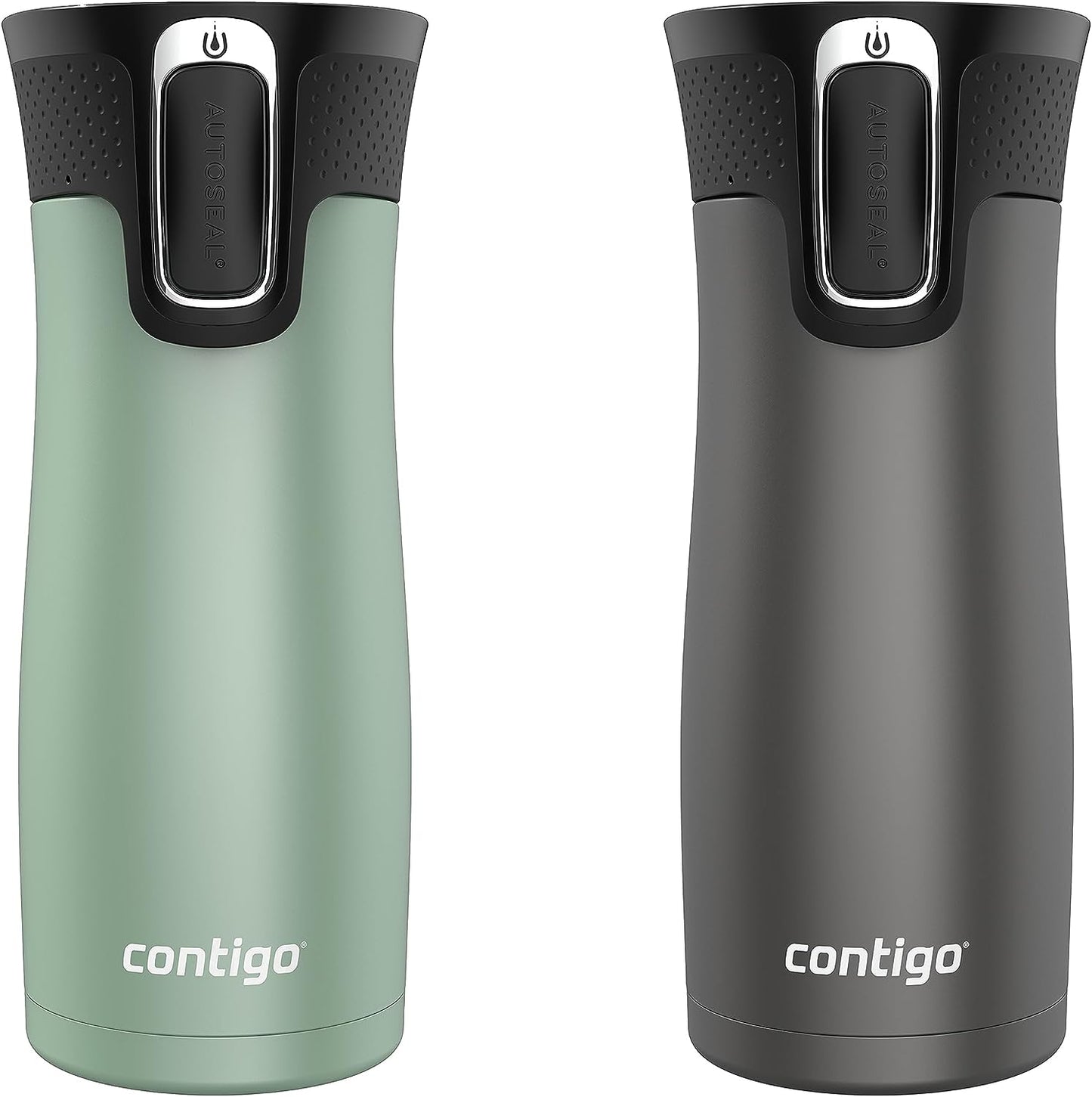 West Loop Stainless Steel Vacuum-Insulated Travel Mug with Spill-Proof Lid, Keeps Drinks Hot up to 5 Hours and Cold up to 12 Hours, 16Oz 2-Pack, Agave Metallic & Sake Metallic