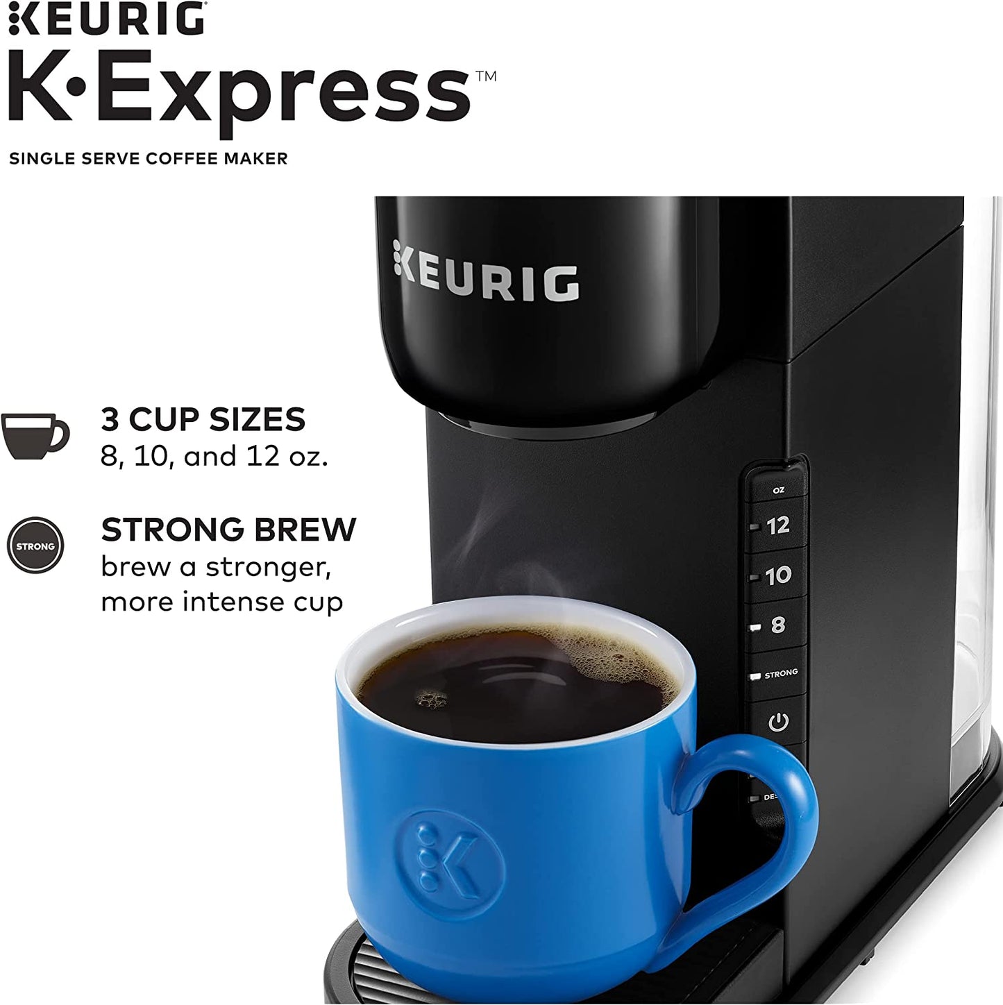 K-Express Coffee Maker, Single Serve K-Cup Pod Coffee Brewer, Black, 12.8” L X 5.1” W X 12.6” H