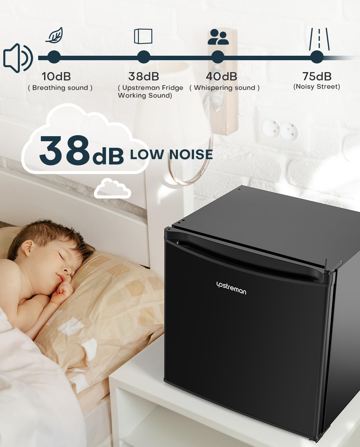 1.7 Cu.Ft Mini Fridge with Freezer, Adjustable Thermostat, Energy Saving, Low Noise, Single Door Compact Refrigerator for Dorm, Office, Bedroom, Black-Fr17