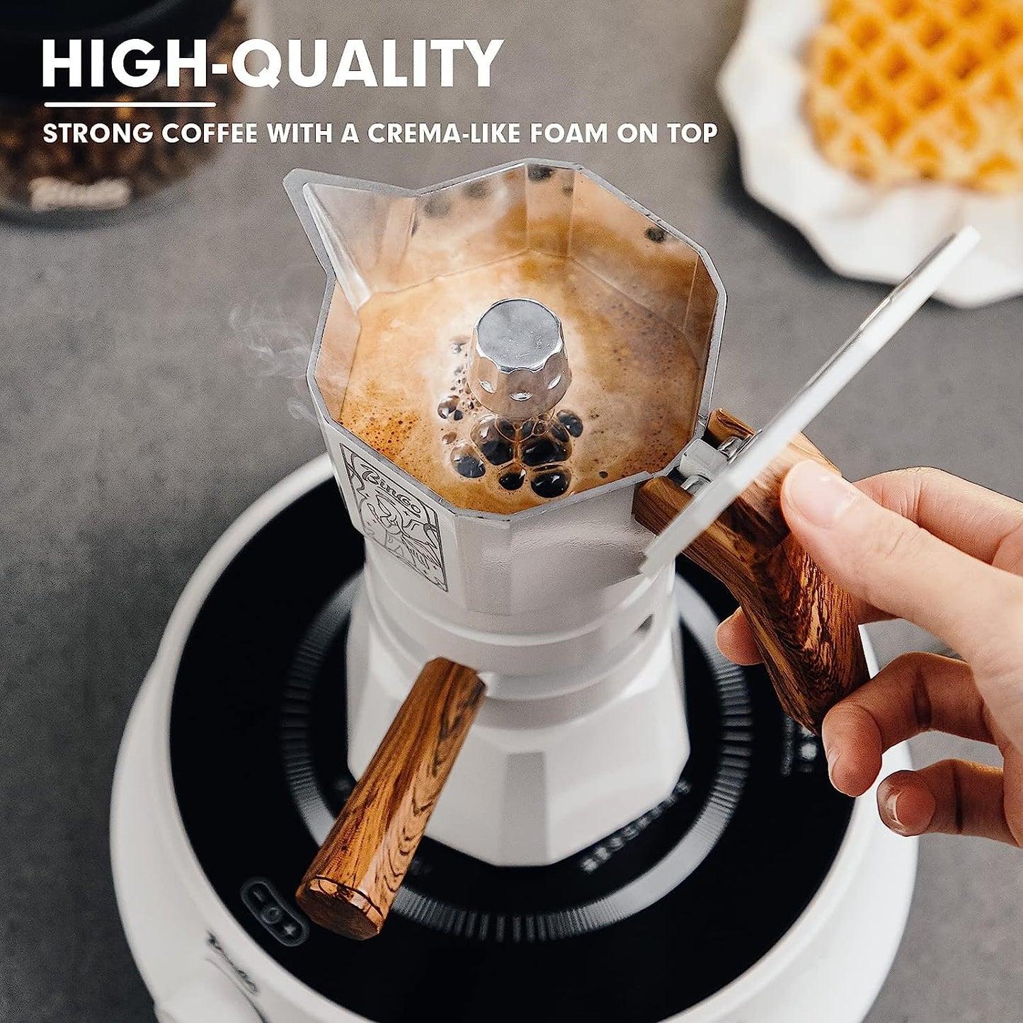 120ML/2 Cup Stovetop Espresso Maker Double Valve Moka Pot with Thermostat Extractor Prevent Over-Extraction,Italian Espresso Moka Pot with Powder Dispenser and Filter Paper for Home(Black)