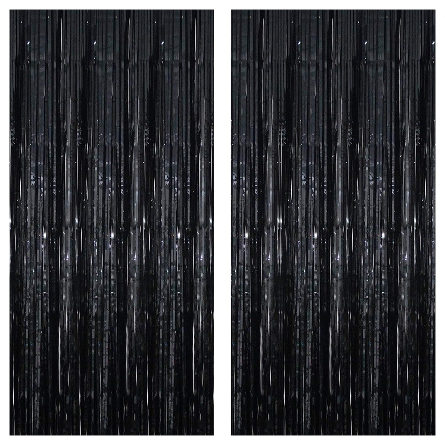 , Xtralarge 8X3.2 Feet Black Fringe Backdrop - Pack of 2, Black Foil Fringe Curtain | Black Streamer Backdrop for Halloween Party Decorations | Halloween Backdrop | Black Backdrop for Party