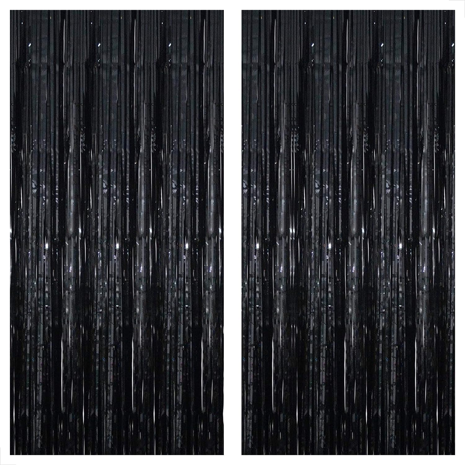 , Xtralarge 8X3.2 Feet Black Fringe Backdrop - Pack of 2, Black Foil Fringe Curtain | Black Streamer Backdrop for Halloween Party Decorations | Halloween Backdrop | Black Backdrop for Party