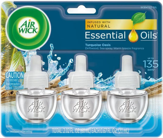 Plug in Scented Oil 3 Refills, Turquoise Oasis, (3X0.67 Ounce ), Essential Oils, Air Freshener (Pack of 3)