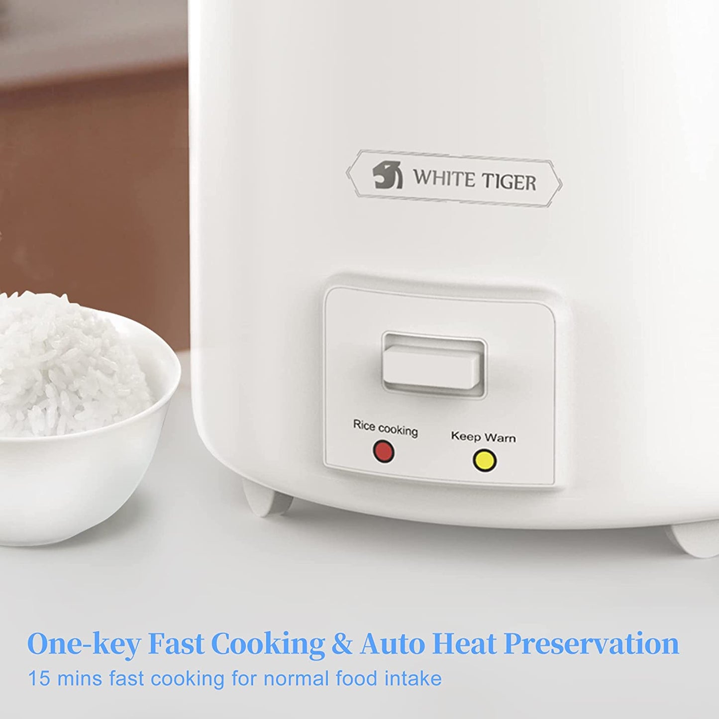 1.0L Mini Rice Cooker, 2 Cups Uncooked WHITE TIGER Portable Travel Steamer Small,15 Minutes Fast Cooking, Removable Non-Stick Pot, Keep Warm, Suitable for 1-2 People - for Cooking Soup, Rice, Stews & Oatmeal