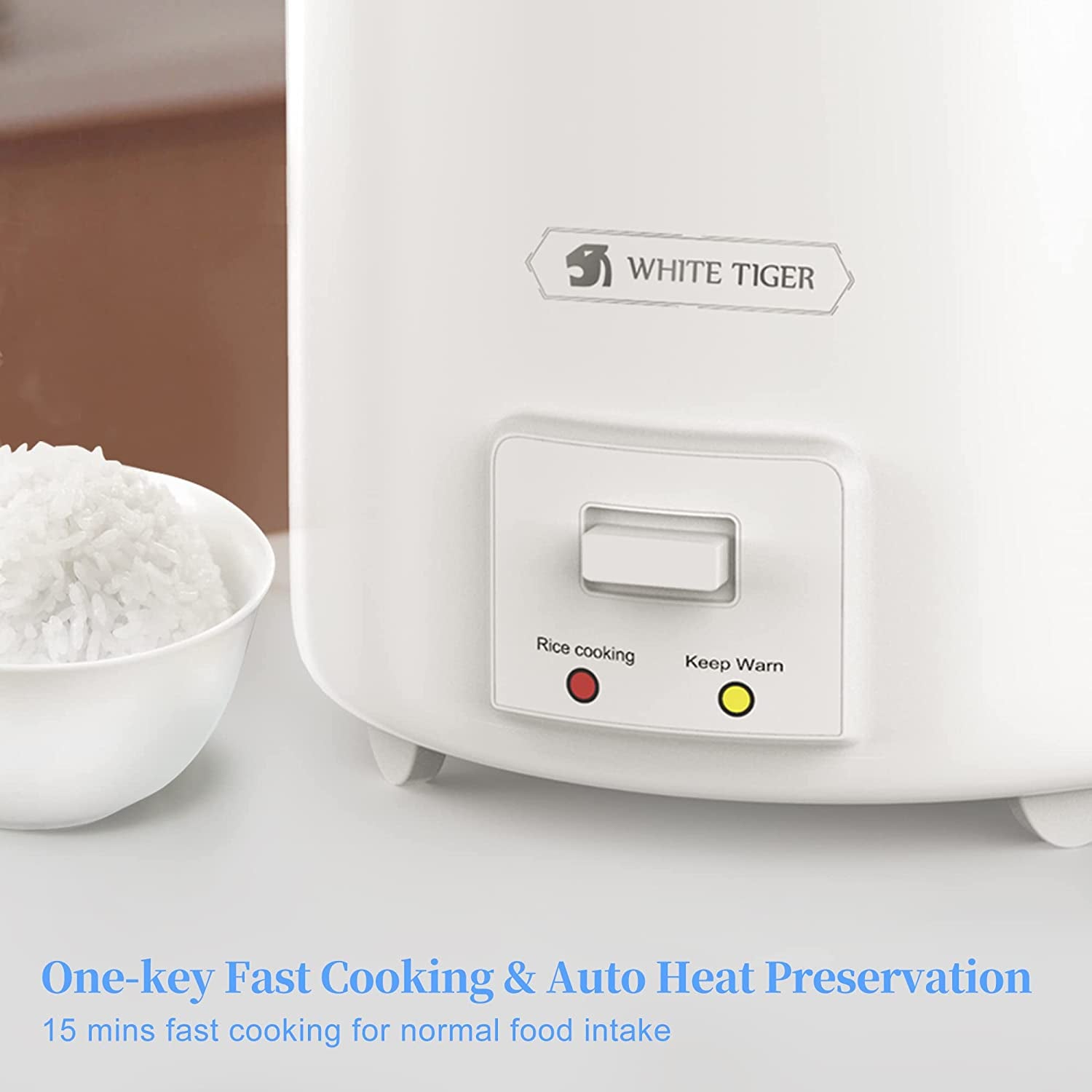 1.0L Mini Rice Cooker, 2 Cups Uncooked WHITE TIGER Portable Travel Steamer Small,15 Minutes Fast Cooking, Removable Non-Stick Pot, Keep Warm, Suitable for 1-2 People - for Cooking Soup, Rice, Stews & Oatmeal