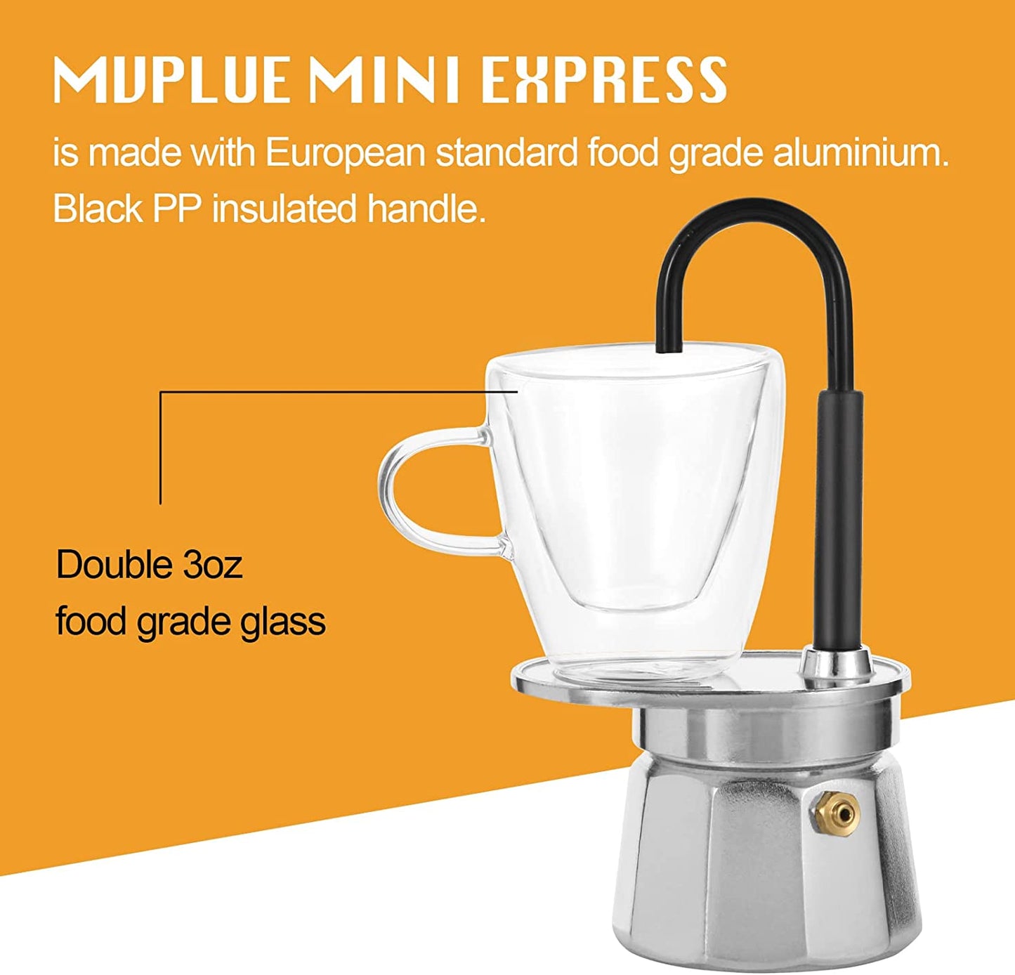 -Mini Express Swiss Single Tube Moka Pot Aluminum Sliver，Moka Set Includes One Double Wall 3Oz Cup,Enjoy Delicious Coffee in No Time