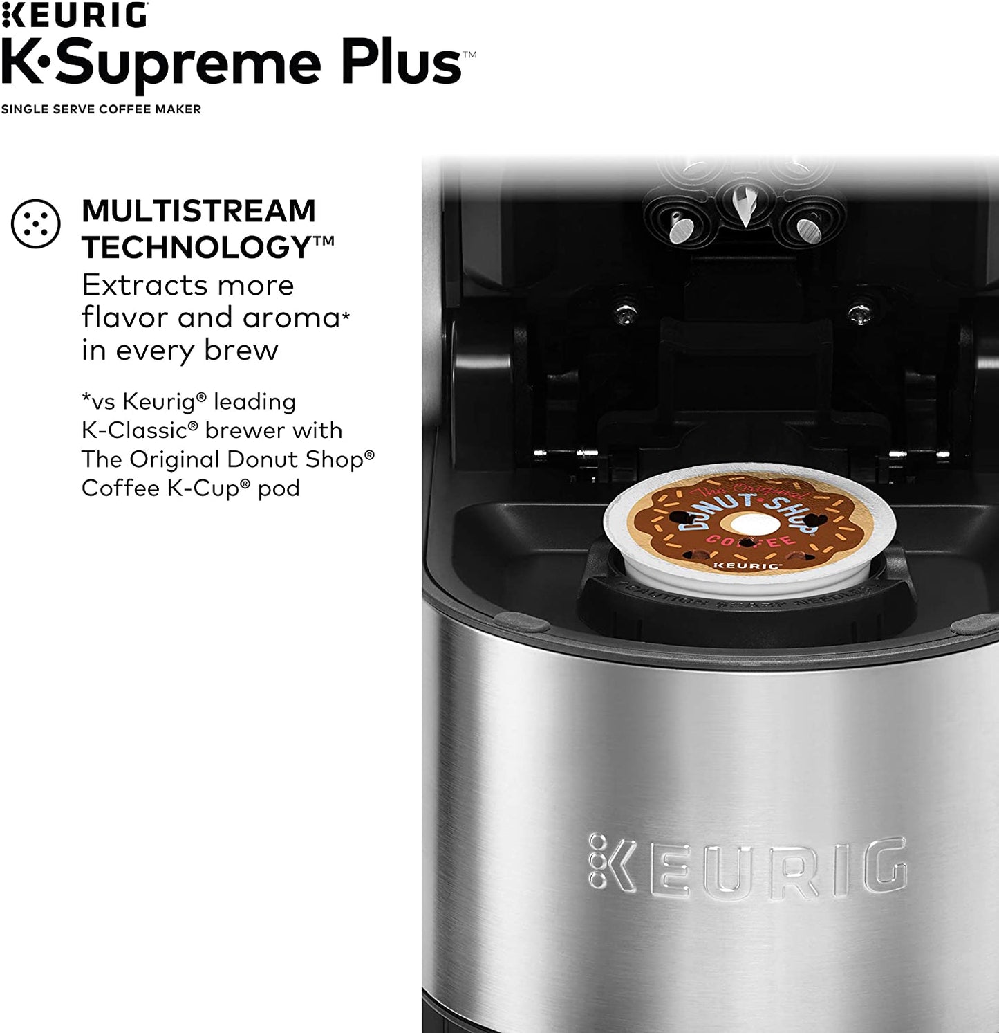 ® K-Supreme plus Single Serve K-Cup Pod Coffee Maker, Multistream Technology, Stainless Steel